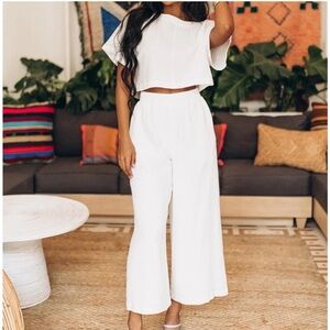 Buddy Love White Cotton Pants, Size Medium, Elastic Waist, Lightweight, Beach